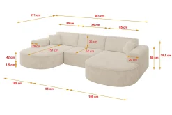 Narożnik uniwersalny bez funkcji spania MARI-U1 303x171x79,5 cm Beżowy