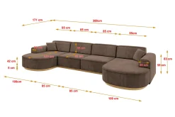 Narożnik uniwersalny bez funkcji spania MARI-U2-v2 388x171x83cm Brązowy