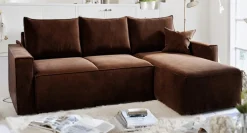 Narożnik ZARA z funkcja spania 240x150 brąz PRAWY