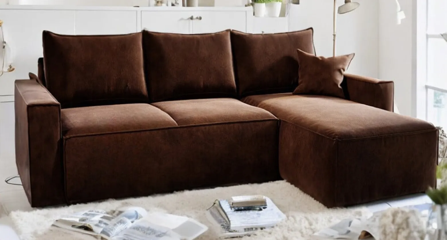 Narożnik ZARA z funkcja spania 240x150 brąz PRAWY