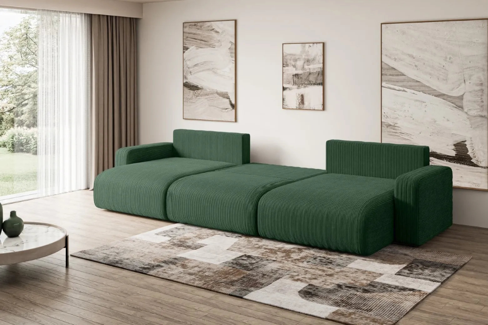 Narożnik z funkcją spania i pojemnikiem KLEEA-U - 347x143x83cm Zielony