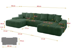 Narożnik z funkcją spania i pojemnikiem ENSI-U 353x164x69 cm Zielony