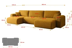 Narożnik z funkcją spania i pojemnikiem ORRO-U - 362x145x83cm Żółty