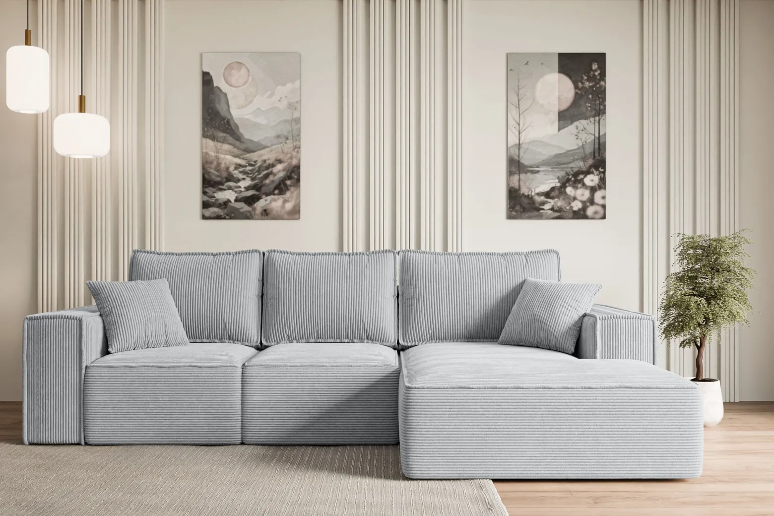 Narożnik z funkcją spania i pojemnikiem SERRA-L-S 266x161x87 cm Szary
