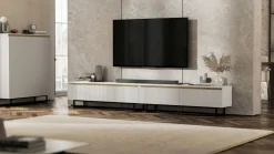 Nowoczesna Szafka RTV Glamour Komoda Biały MAT czarny stelaż 280 cm