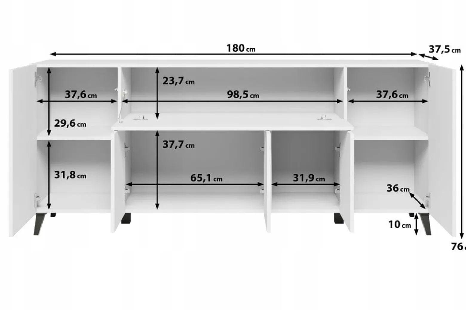 Nowoczesna komoda 180cm do salonu na nóżkach antracyt matera, kszatan