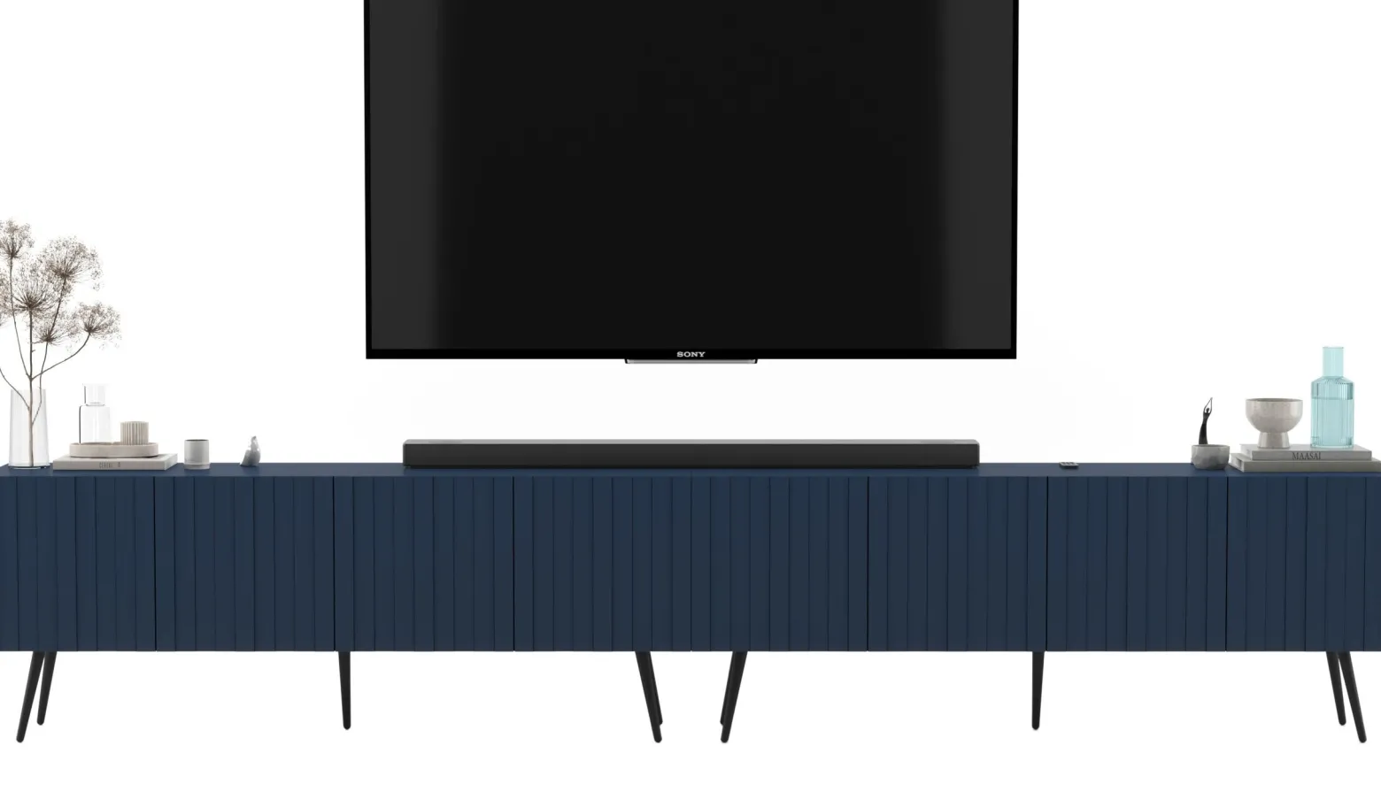 Nowoczesna Komoda RTV Granatowy Mat Szafka RTV 300 Czarne nogi