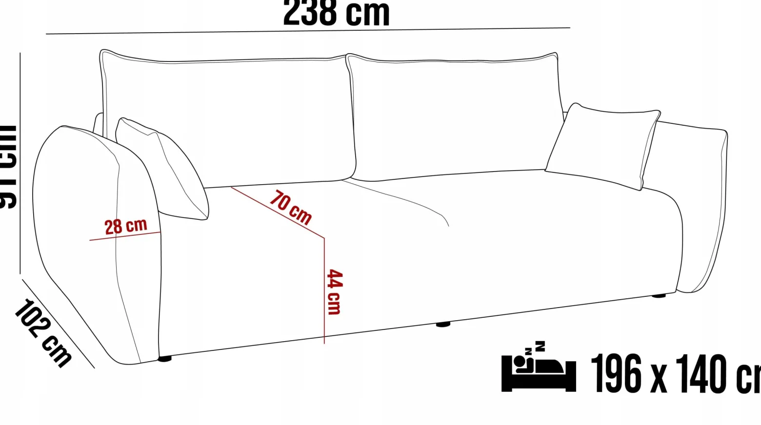 Nowoczesna Sofa Kanapa SAPHIRE Funkcja spania + pojemnik na pościel