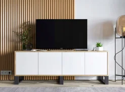 Nowoczesna Szafka RTV komoda Loft Wotan Biały Mat