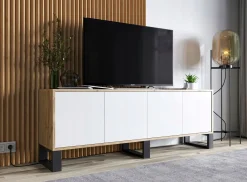 Nowoczesna Szafka RTV komoda Loft Wotan Biały Mat