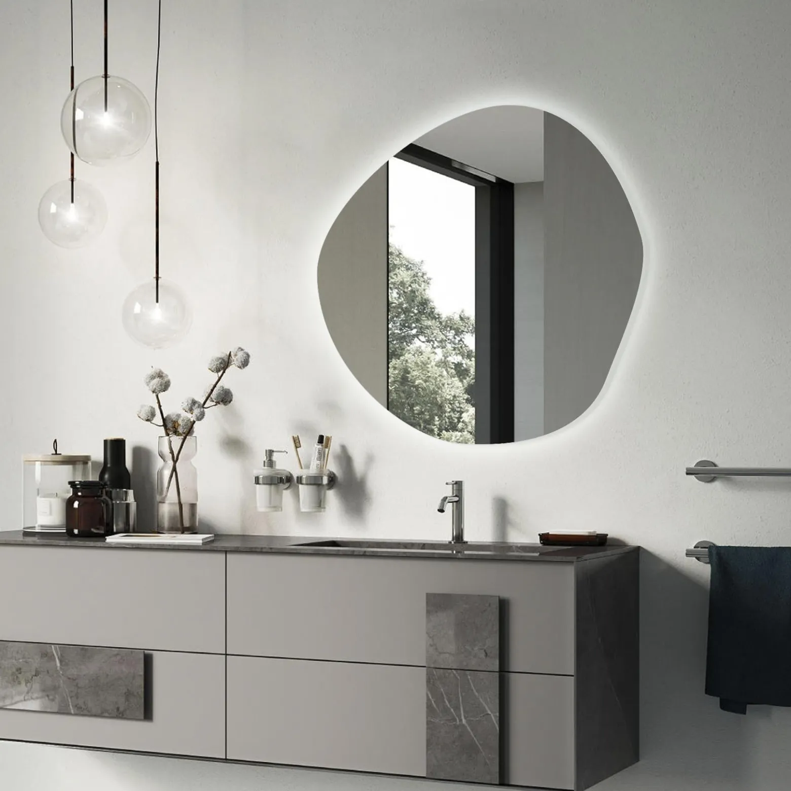 Nowoczesne Lustro Nieregularne LED Loft Ścienne 87x86 cm