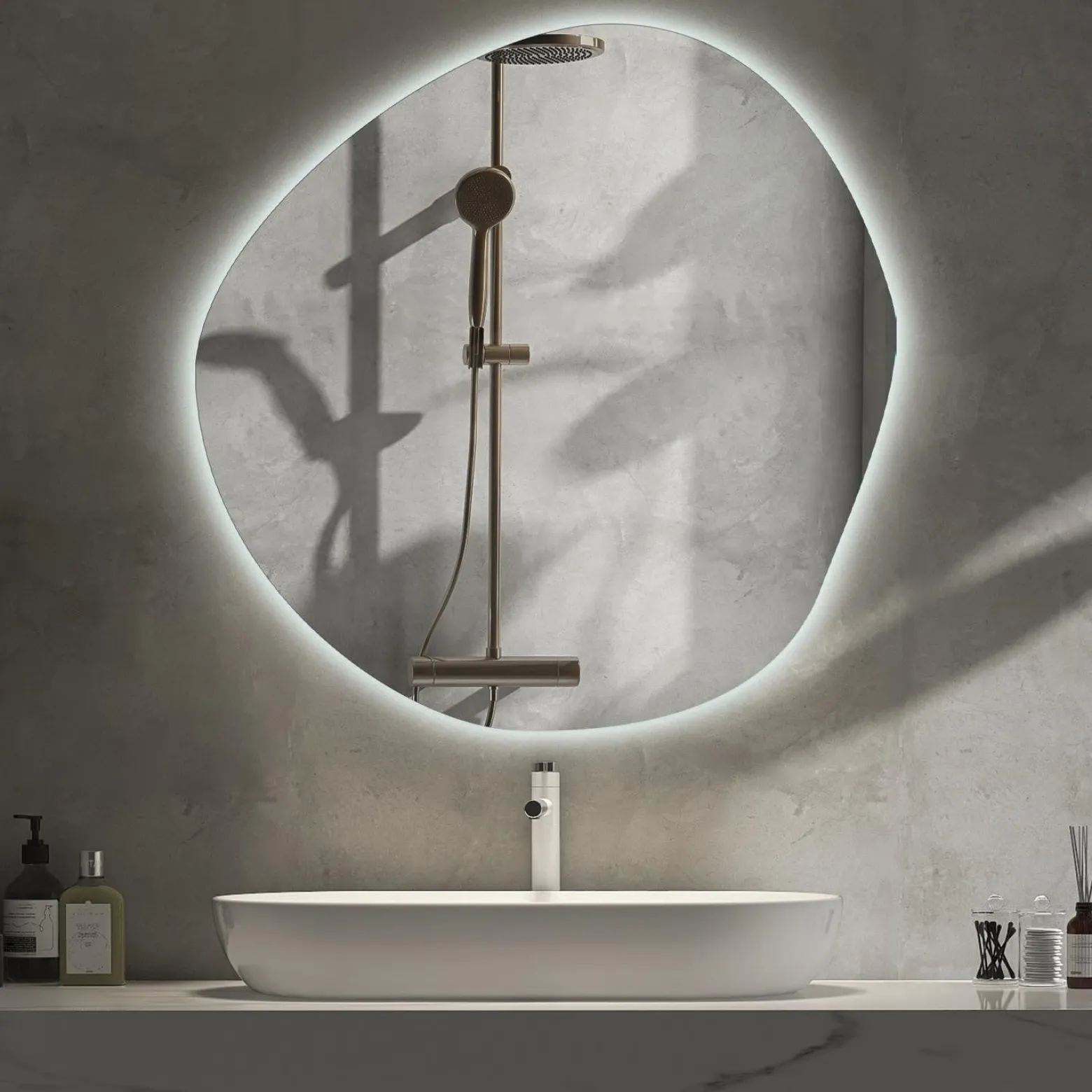 Nowoczesne Lustro Nieregularne LED Loft Ścienne 87x86 cm