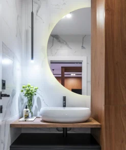 Nowoczesne Wiszące Lustro Półokrągłe LED Loft 1/2 fi90 cm