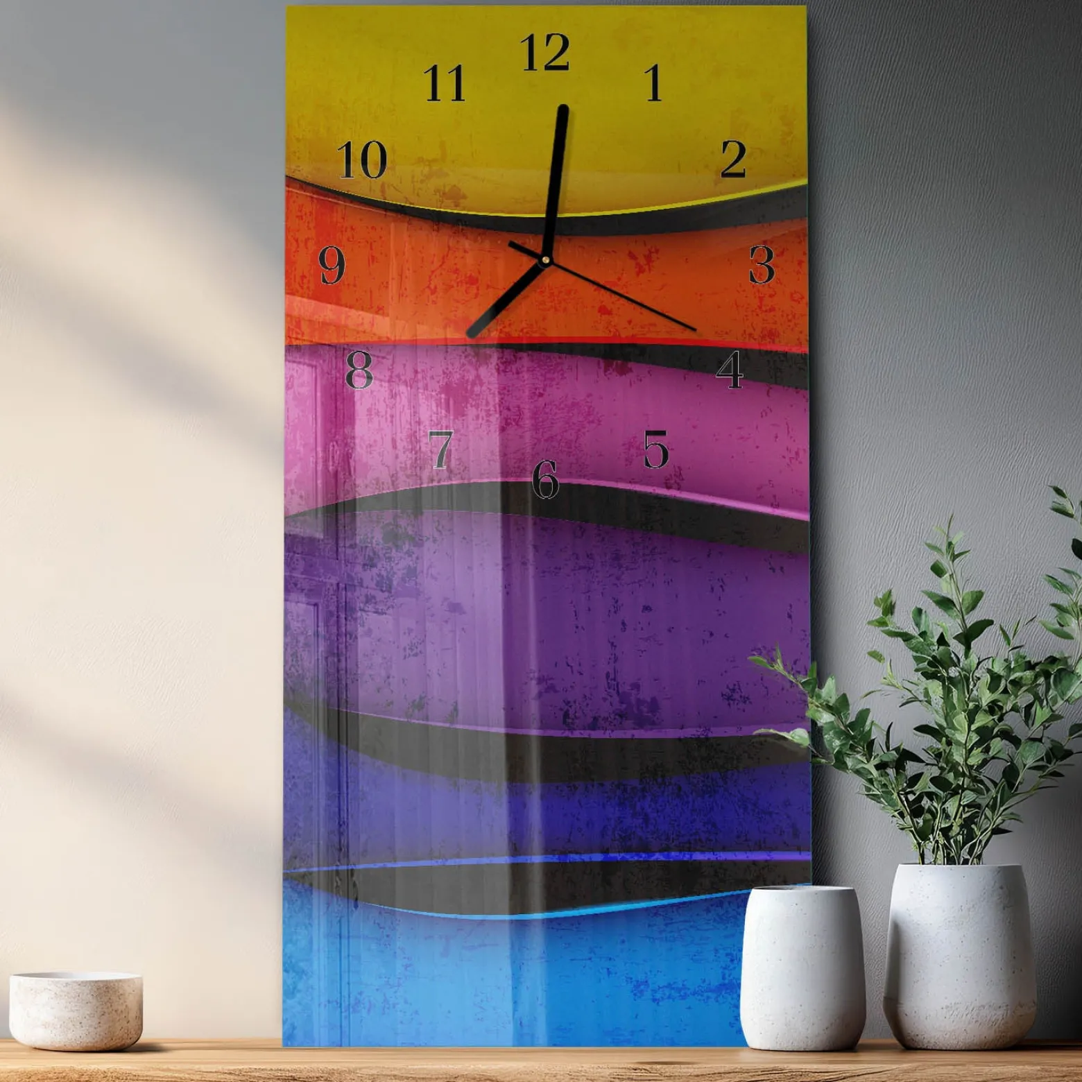 Nowoczesny zegar 30x60 Kolorowe Paski cichy mechanizm salon