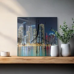 Nowoczesny zegar 30x30 Noc w Mieście nowoczesny do salonu