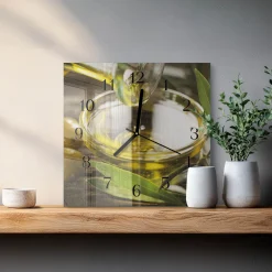Nowoczesny zegar 30x30 Oliwa z Oliwek szklany ścienny