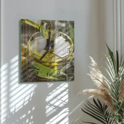 Nowoczesny zegar 30x30 Oliwa z Oliwek szklany ścienny