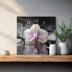 Nowoczesny zegar 30x30 Orchidea dekoracyjny na ścianę