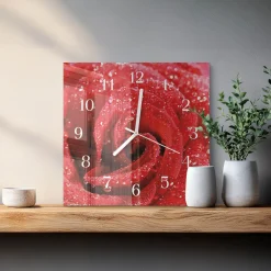 Nowoczesny zegar 30x30 Róża kwiaty vintage romantyk czerwona