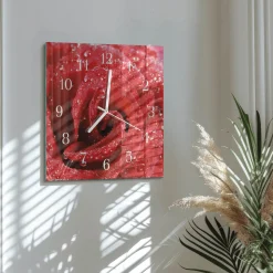Nowoczesny zegar 30x30 Róża kwiaty vintage romantyk czerwona