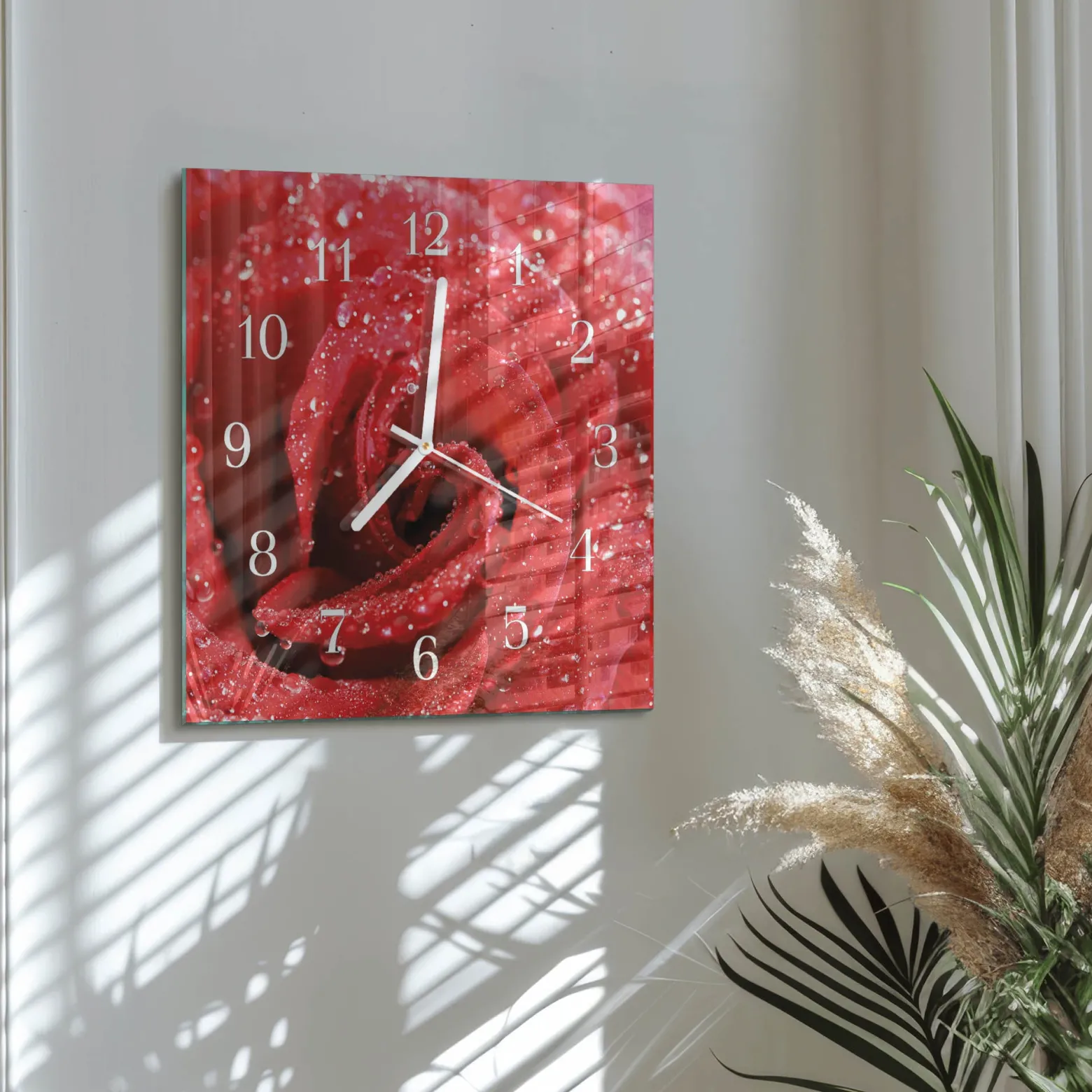 Nowoczesny zegar 30x30 Róża kwiaty vintage romantyk czerwona