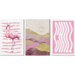 Obraz canvas 3 częściowy Flamingowy relaks | 3x40x60 | Wallfluent