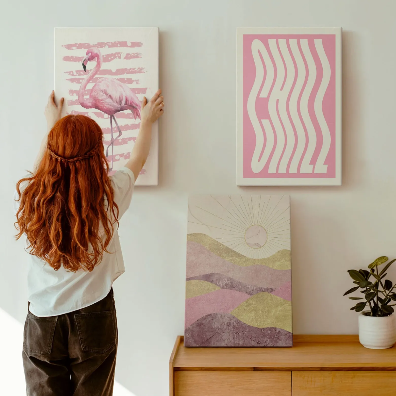 Obraz canvas 3 częściowy Flamingowy relaks | 3x40x60 | Wallfluent