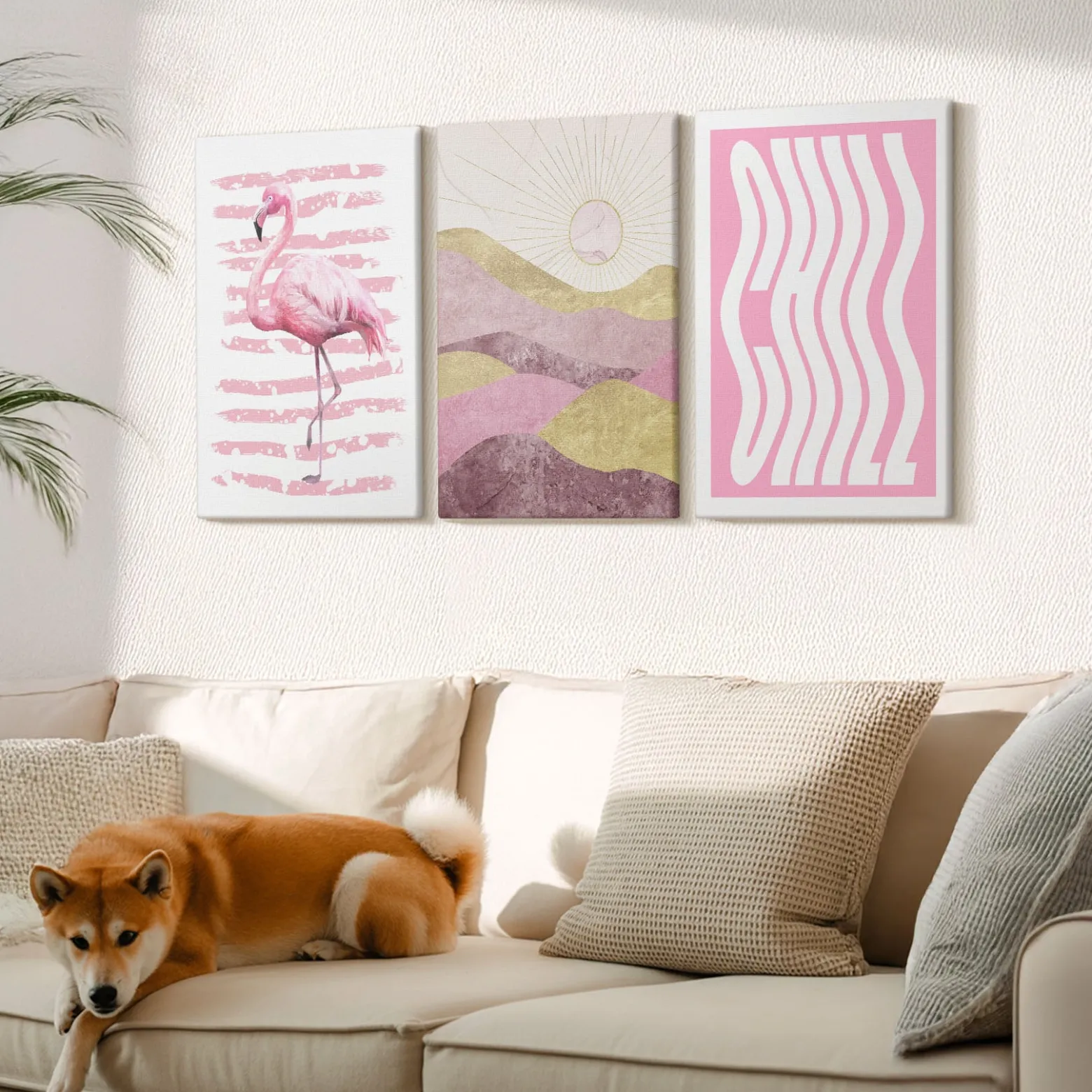 Obraz canvas 3 częściowy Flamingowy relaks | 3x40x60 | Wallfluent
