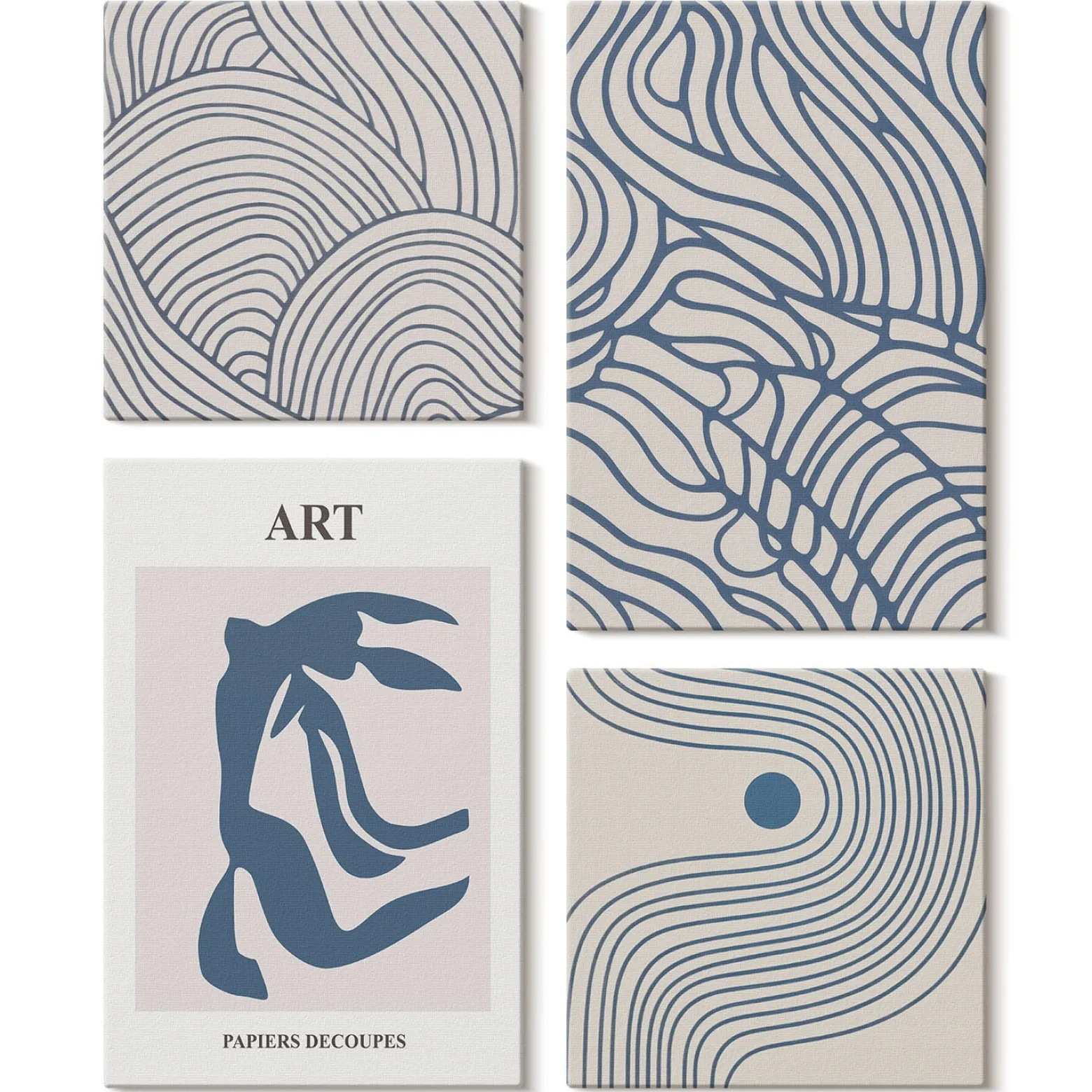 Obraz canvas 4 częściowy Linie beż niebieski |40x40, 40x60| Wallfluent