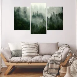 Obraz Ścienny Tryptyk LAS WE MGLE Efekt 3D 60x40cm