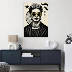 Obraz czarno biały, Frida Kahlo w okularach Pop Art 20x30