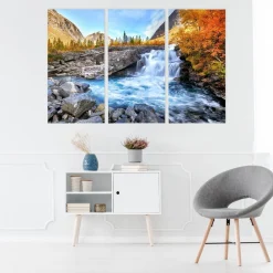 Obraz 3-częściowy Jesienny krajobraz z wodospadem 60x40cm
