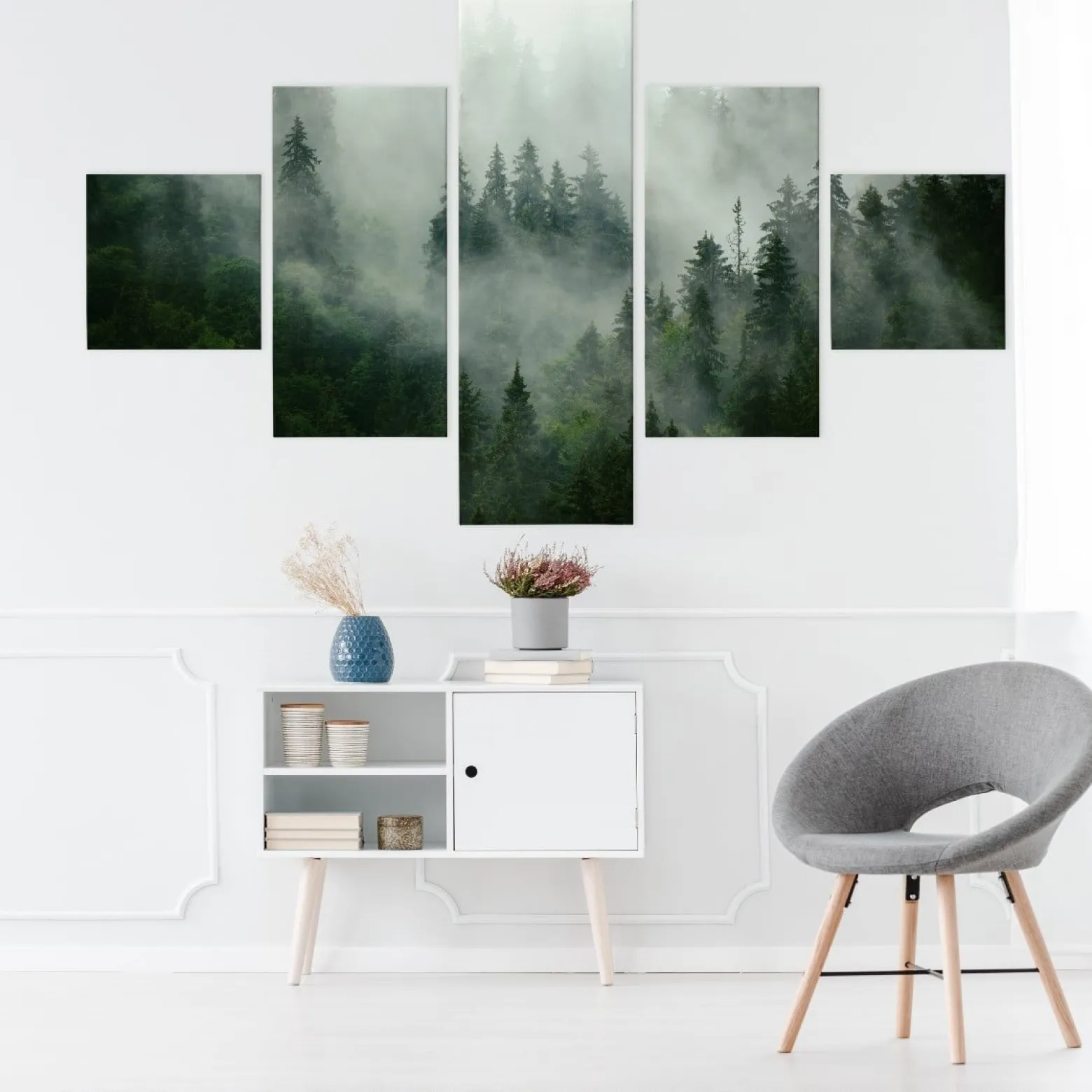 Obraz 5 Częściowy Las We Mgle Pejzaż 3D 150x90cm