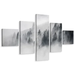 Obraz 5-Częściowy Mglisty Las Pejzaż 3D 150x90cm