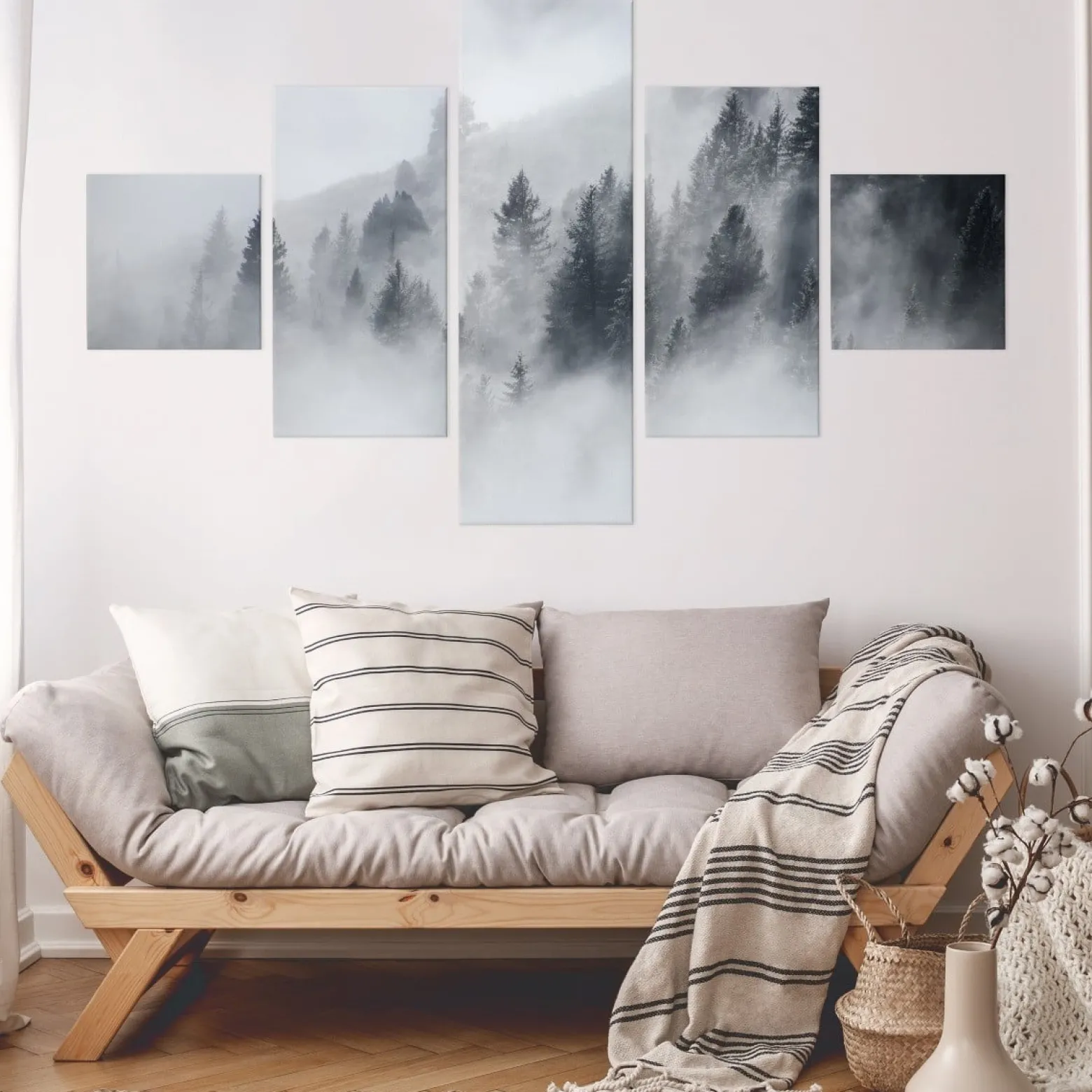 Obraz 5-Częściowy Mglisty Las Pejzaż 3D 150x90cm