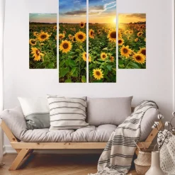 Obraz 4-Częściowy SŁONECZNIKOWE Pole 3D 80x60cm
