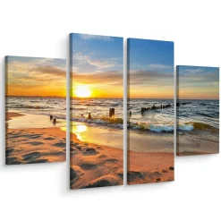 Obraz 4-Częściowy ZACHÓD SŁOŃCA Morze Efekt 3D 80x60cm