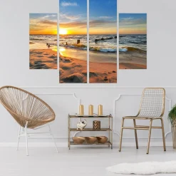 Obraz 4-Częściowy ZACHÓD SŁOŃCA Morze Efekt 3D 80x60cm