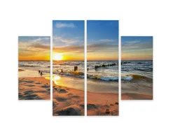 Obraz 4-Częściowy ZACHÓD SŁOŃCA Morze Efekt 3D 80x60cm