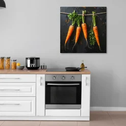 Obraz do kuchni restauracji baru jadalni, Wiszące marchewki warzywa 20x20
