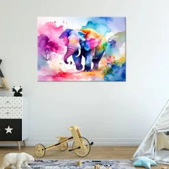 Obraz do pokoju dziecka, Kolorowy Słoń Safari Akwarela 30x20