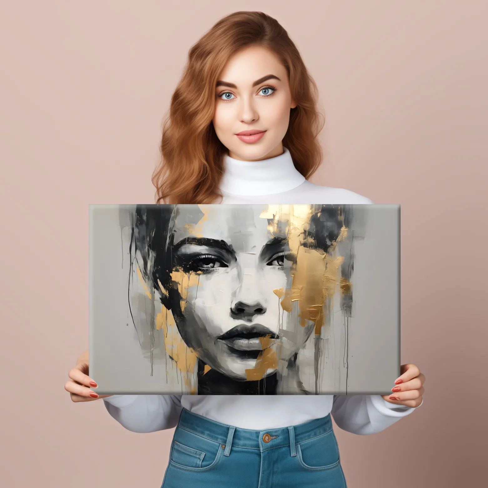 Obraz Do Salonu Abstrakcyjny Złoty Portret 30x20cm