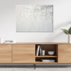 Obraz do salonu sypialni, Beżowe liście rośliny gałązki natura boho 60x40