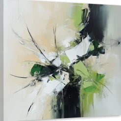 Obraz do salonu sypialni biura, Abstrakcja zielony beżowy czarny 20x20