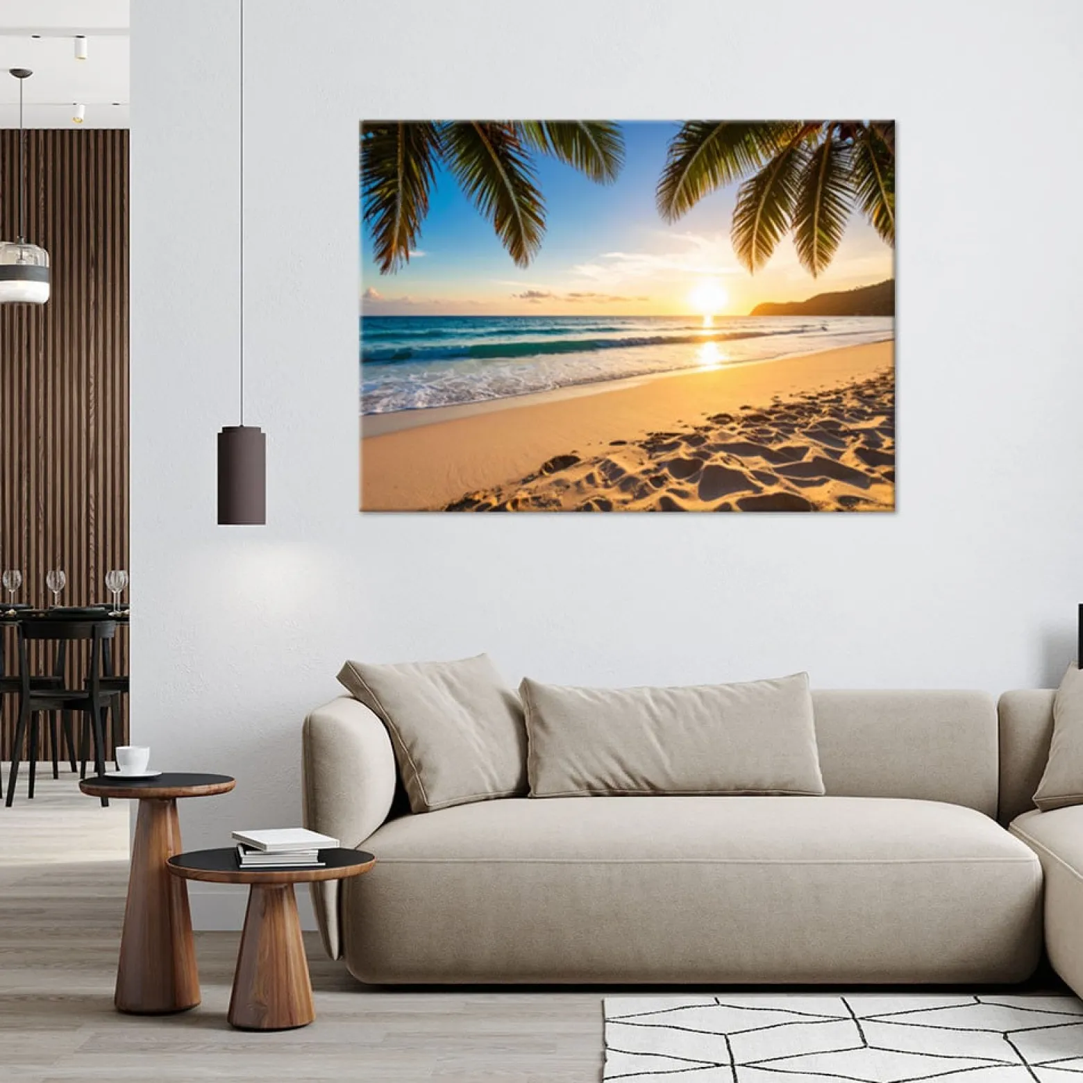 Obraz do salonu sypialni biura, Zachód słońca Plaża Palmy 30x20