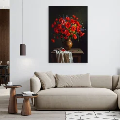 Obraz do salonu sypialni, Czerwone maki bukiet kwiatów 20x30
