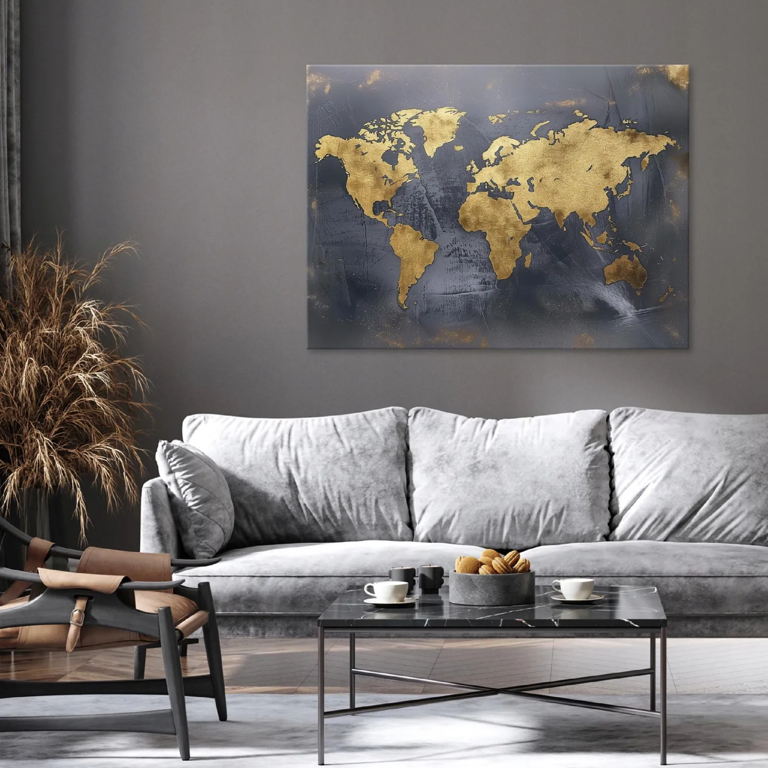 Obraz Mapa Świata Czarny Złoty Na Płótnie Ścianę 60X40