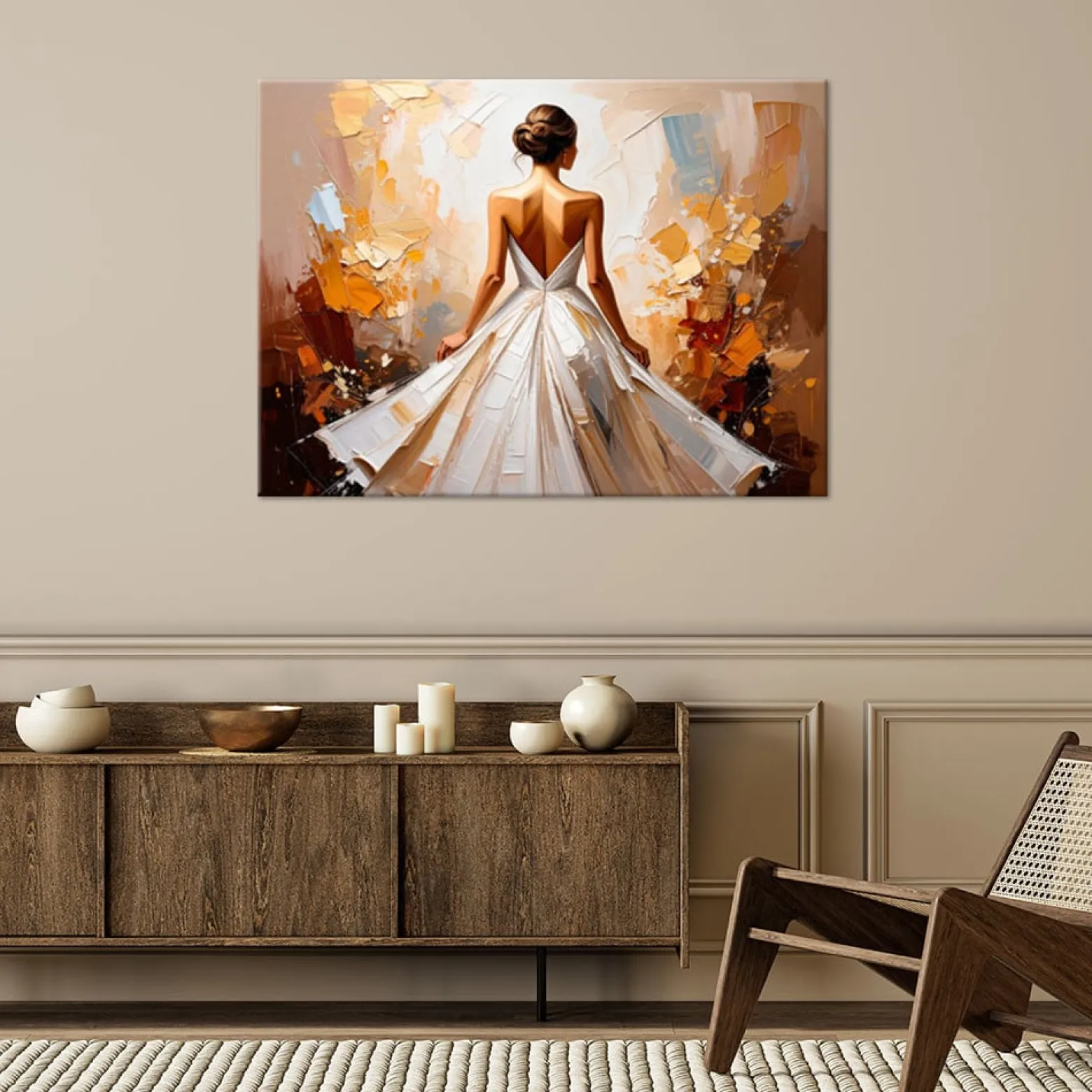 Obraz na płótnie, Kobieta w białej eleganckiej sukni 60x40