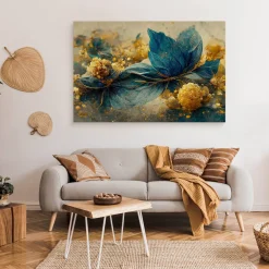 Obraz Niebiesko-Złote Kwiaty W Stylu Glamour 30x20cm
