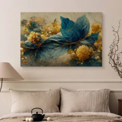 Obraz Niebiesko-Złote Kwiaty W Stylu Glamour 30x20cm